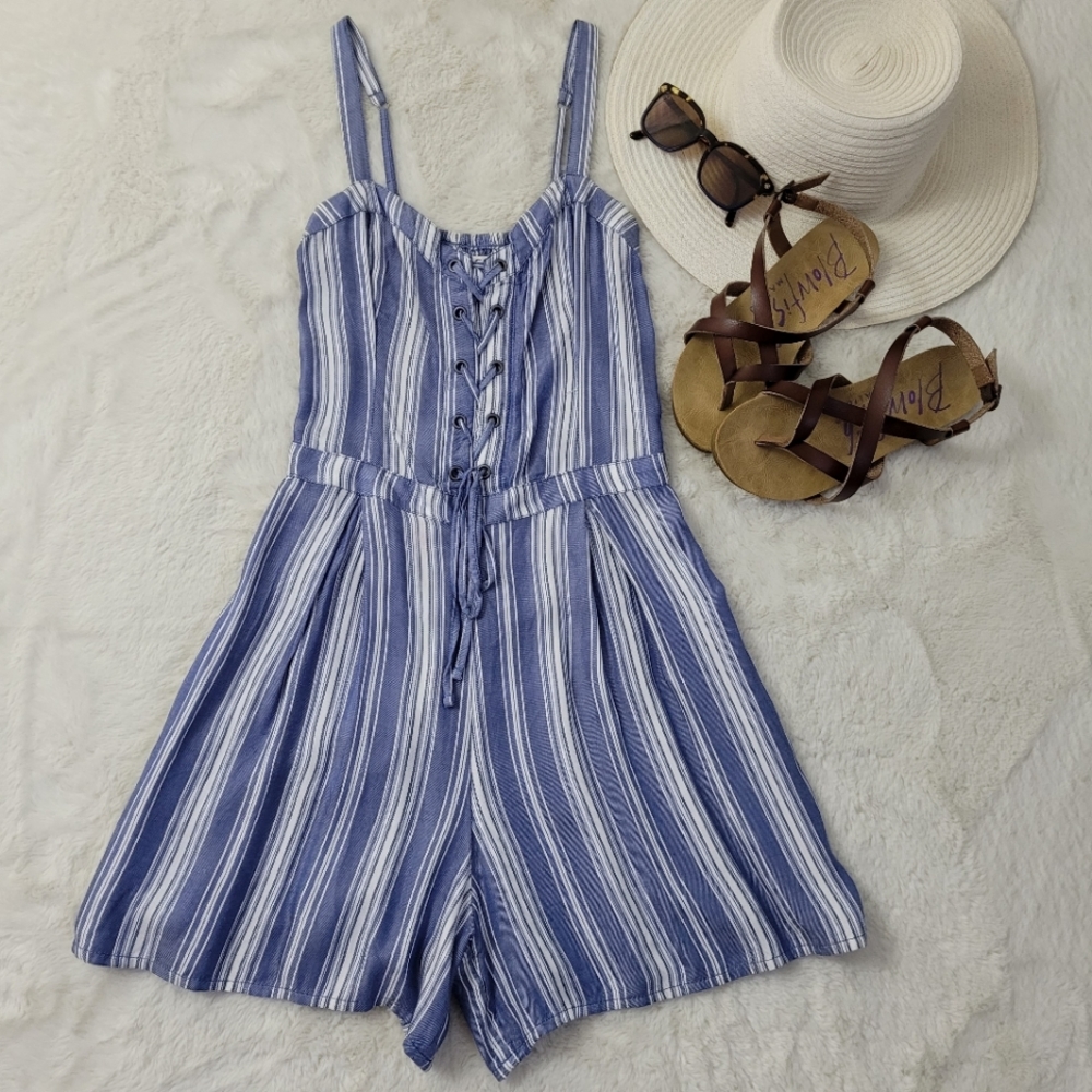 Hollister blue&white striped romper